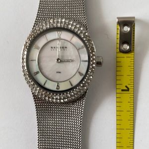 Skagen mother of pearl dial crystal bezel watch